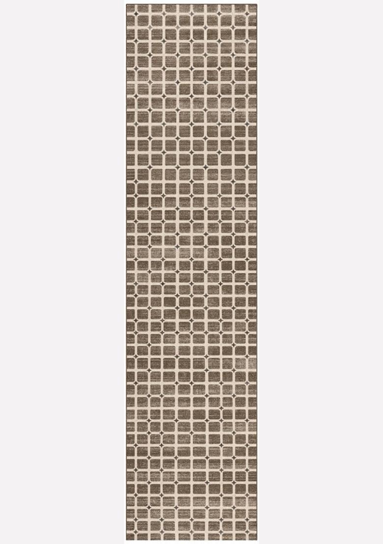 Saffron Rugs Wool Tufted Machine Washable Runner | Water Repellent Non Slip | Brown Taupe Transitional Trellis for Kitchen Bedroom Living Room Hallway - Indya