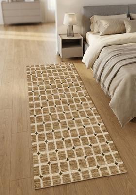 Saffron Rugs Wool Tufted Machine Washable Runner | Water Repellent Non Slip | Tan Brown Transitional Trellis for Kitchen Bedroom Living Room Hallway
