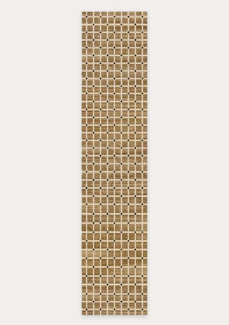 Washable Rugs Wool Blend Area Rug | Tan Brown Transitional Trellis Non Slip Carpet For Kitchen - Indya