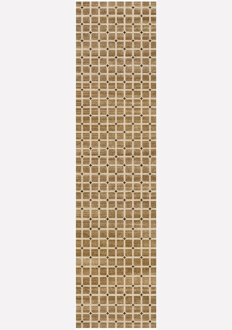 Saffron Rugs Wool Tufted Machine Washable Runner | Water Repellent Non Slip | Tan Brown Transitional Trellis for Kitchen Bedroom Living Room Hallway - Indya