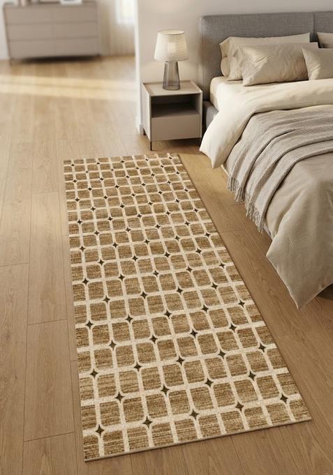 Saffron Rugs Wool Tufted Machine Washable Runner | Water Repellent Non Slip | Tan Brown Transitional Trellis for Kitchen Bedroom Living Room Hallway