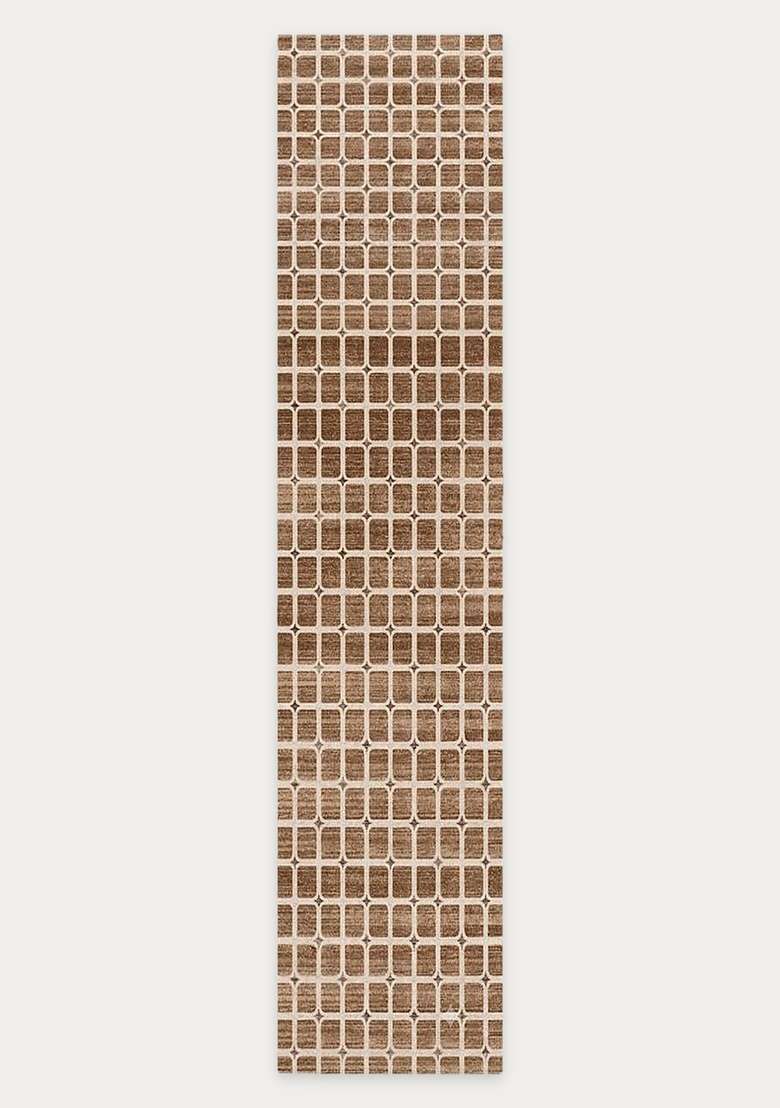 Washable Rugs Wool Blend Area Rug | Brown Beige Transitional Trellis Non Slip Carpet For Kitchen - Indya