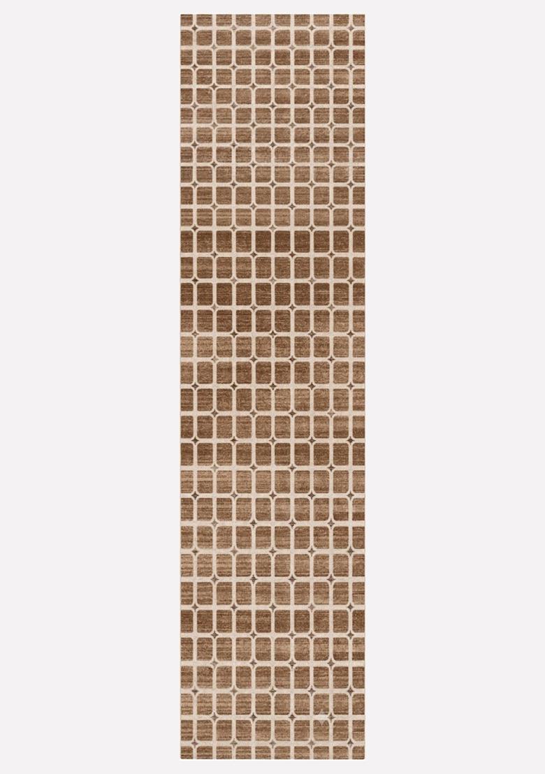 Saffron Rugs Wool Tufted Machine Washable Runner | Water Repellent Non Slip | Brown Beige 2 Transitional Trellis for Kitchen Bedroom Living Room Hallway - Indya