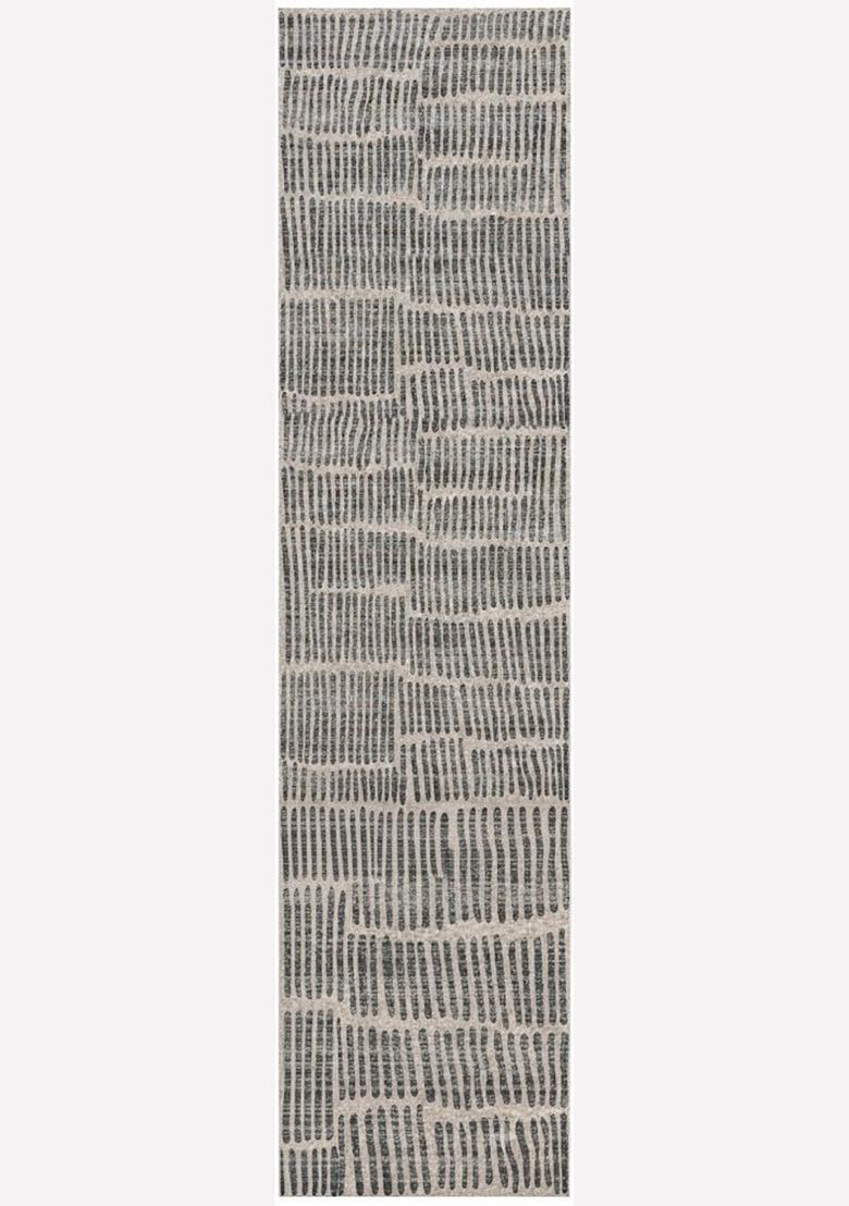 Saffron Rugs Wool Tufted Machine Washable Runner | Water Repellent Non Slip | Grey and Cream Contemporary Geometric for Kitchen Bedroom Living Room Hallway - Indya