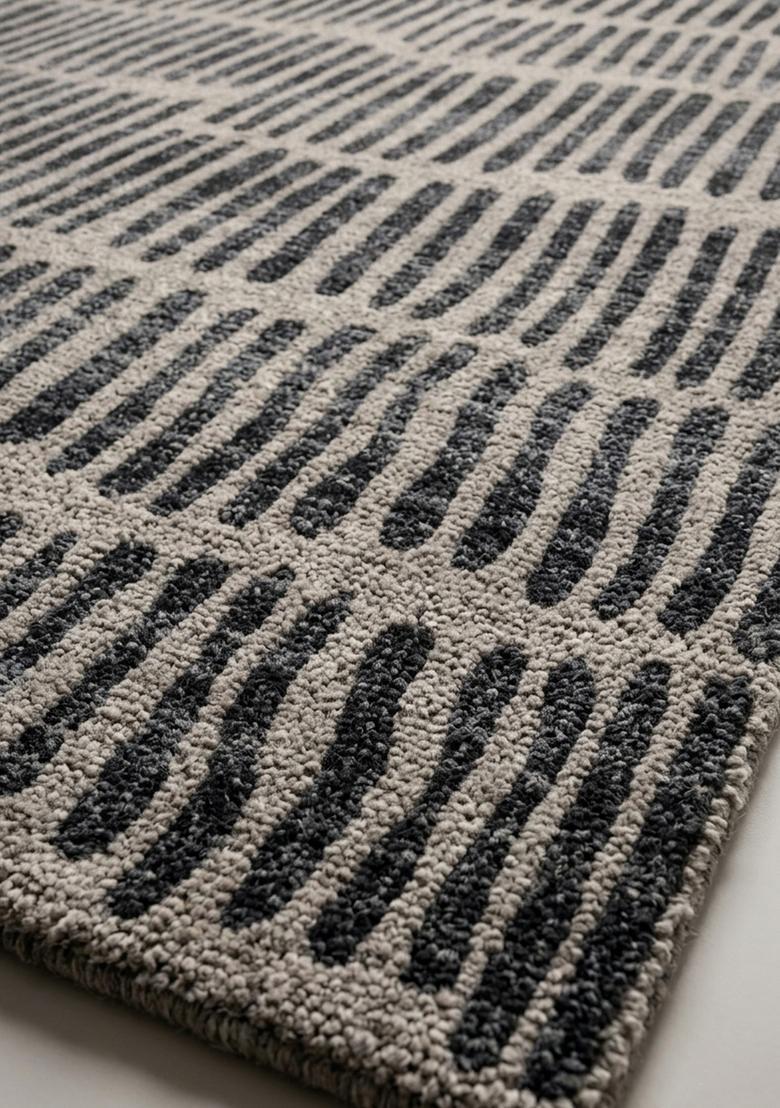 Saffron Rugs Wool Tufted Machine Washable Runner | Water Repellent Non Slip | Grey and Cream Contemporary Geometric for Kitchen Bedroom Living Room Hallway - Indya
