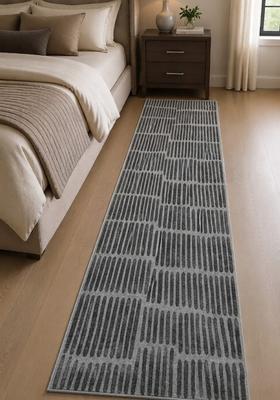 Saffron Rugs Wool Tufted Machine Washable Runner | Water Repellent Non Slip | Grey Contemporary Geometric for Kitchen Bedroom Living Room Hallway