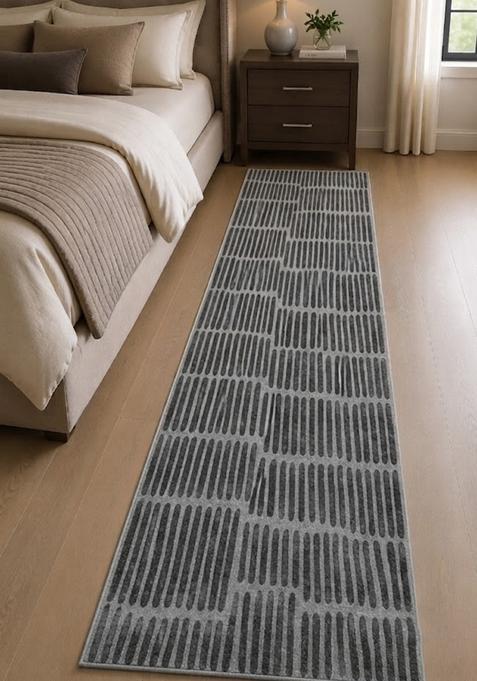 Saffron Rugs Wool Tufted Machine Washable Runner | Water Repellent Non Slip | Grey Contemporary Geometric for Kitchen Bedroom Living Room Hallway