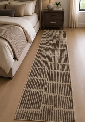 Saffron Rugs Wool Tufted Machine Washable Runner | Water Repellent Non Slip | Beige Brown Contemporary Geometric for Kitchen Bedroom Living Room Hallway