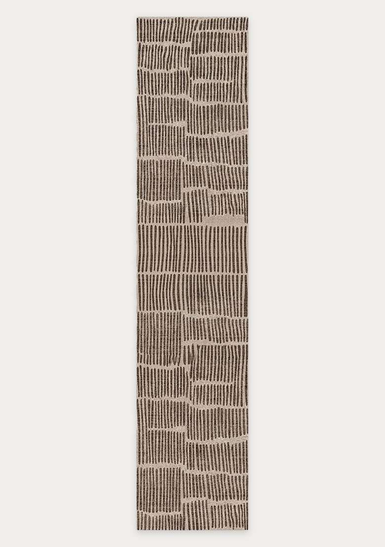 Washable Rugs Wool Blend Area Rug | Beige Brown Contemporary Geometric Non Slip Carpet For Kitchen - Indya