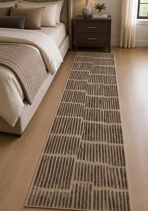 Saffron Rugs Wool Tufted Machine Washable Runner | Water Repellent Non Slip | Beige Brown Contemporary Geometric for Kitchen Bedroom Living Room Hallway