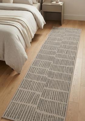 Saffron Rugs Wool Tufted Machine Washable Runner | Water Repellent Non Slip | Light Grey Beige Contemporary Geometric for Kitchen Bedroom Living Room Hallway