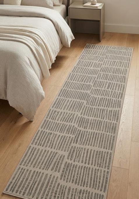 Saffron Rugs Wool Tufted Machine Washable Runner | Water Repellent Non Slip | Light Grey Beige Contemporary Geometric for Kitchen Bedroom Living Room Hallway