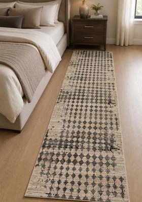 Saffron Rugs Wool Tufted Machine Washable Runner | Water Repellent Non Slip | Beige Charcoal Contemporary Geometric for Kitchen Bedroom Living Room Hallway