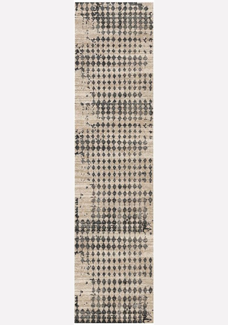 Saffron Rugs Wool Tufted Machine Washable Runner | Water Repellent Non Slip | Beige Charcoal Contemporary Geometric for Kitchen Bedroom Living Room Hallway - Indya