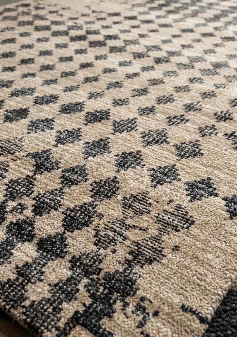 Saffron Rugs Wool Tufted Machine Washable Runner | Water Repellent Non Slip | Beige Charcoal Contemporary Geometric for Kitchen Bedroom Living Room Hallway - Indya