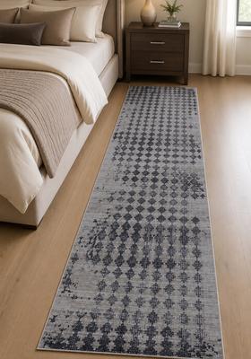Saffron Rugs Wool Tufted Machine Washable Runner | Water Repellent Non Slip | Grey Contemporary Geometric for Kitchen Bedroom Living Room Hallway