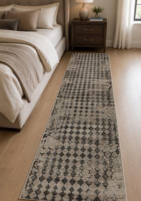 Saffron Rugs Wool Tufted Machine Washable Runner | Water Repellent Non Slip | Grey Beige Contemporary Geometric for Kitchen Bedroom Living Room Hallway