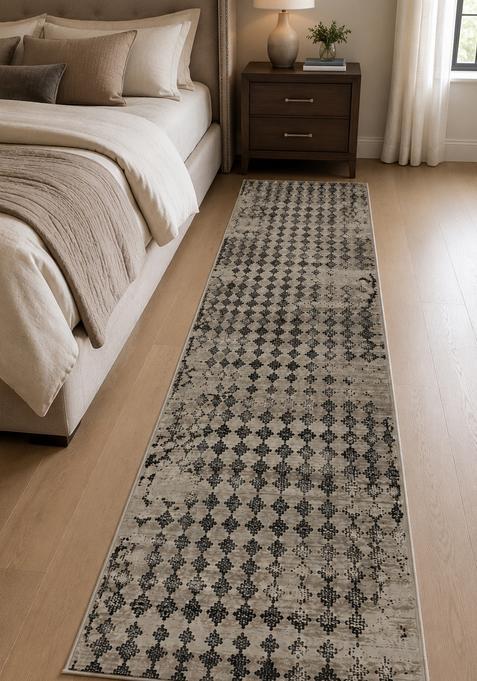 Saffron Rugs Wool Tufted Machine Washable Runner | Water Repellent Non Slip | Grey Beige Contemporary Geometric for Kitchen Bedroom Living Room Hallway