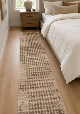 Saffron Rugs Wool Tufted Machine Washable Runner | Water Repellent Non Slip | Beige Brown Contemporary Geometric for Kitchen Bedroom Living Room Hallway