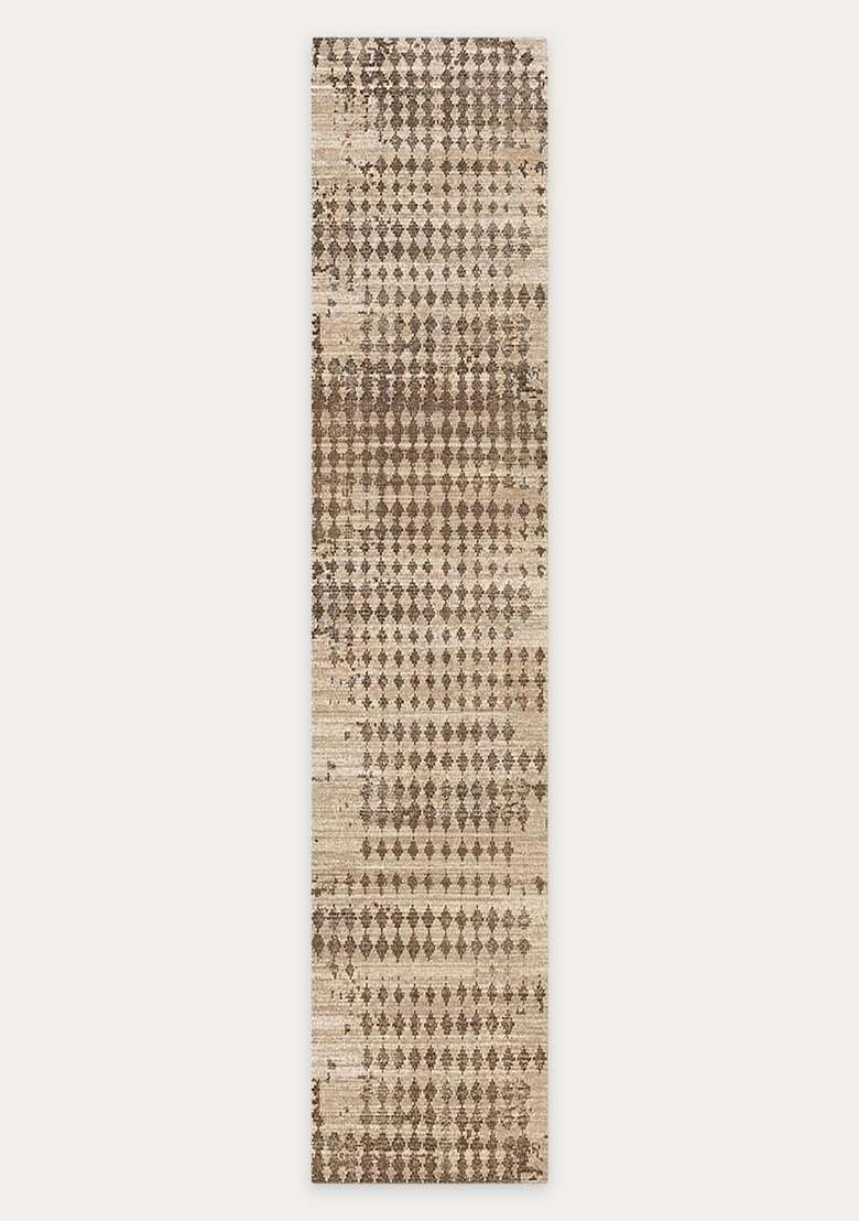 Washable Rugs Wool Blend Area Rug | Beige Brown Contemporary Geometric Non Slip Carpet For Kitchen - Indya
