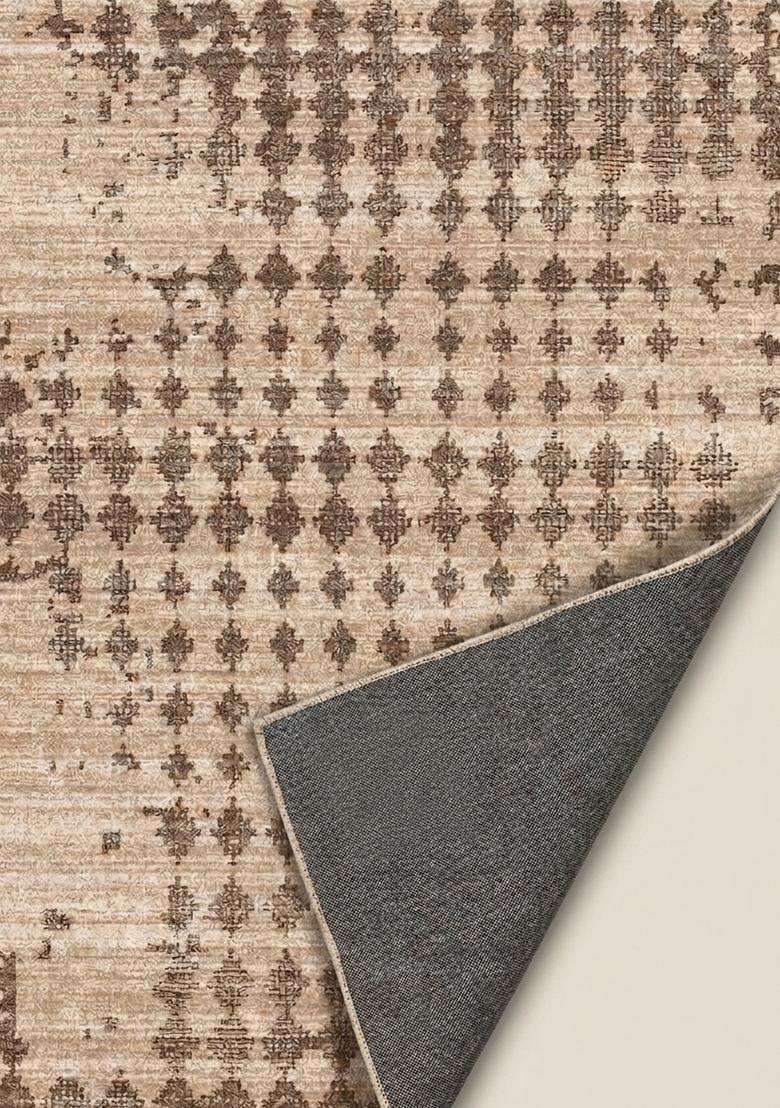 Saffron Rugs Wool Flat Woven Machine Washable Runner Non Slip | Beige Brown Contemporary Geometric for Kitchen Bedroom Living Room Hallway - Indya