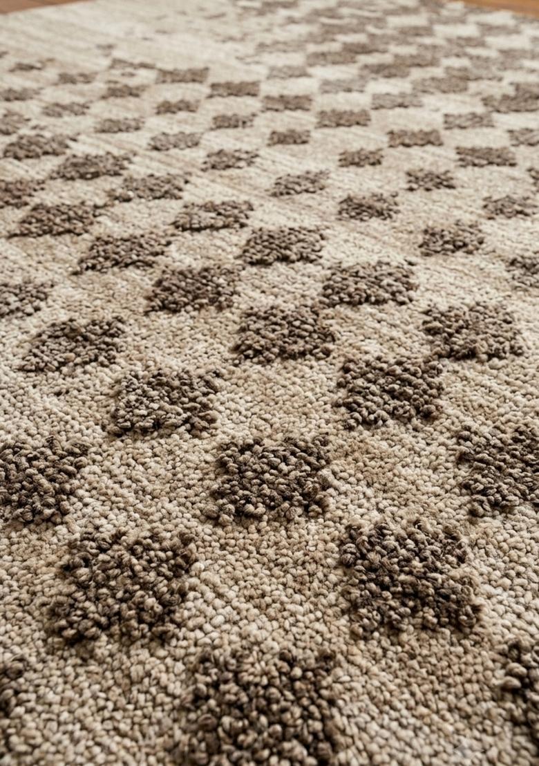 Saffron Rugs Wool Tufted Machine Washable Runner | Water Repellent Non Slip | Beige Brown Contemporary Geometric for Kitchen Bedroom Living Room Hallway - Indya