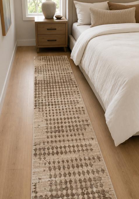Saffron Rugs Wool Tufted Machine Washable Runner | Water Repellent Non Slip | Beige Brown Contemporary Geometric for Kitchen Bedroom Living Room Hallway