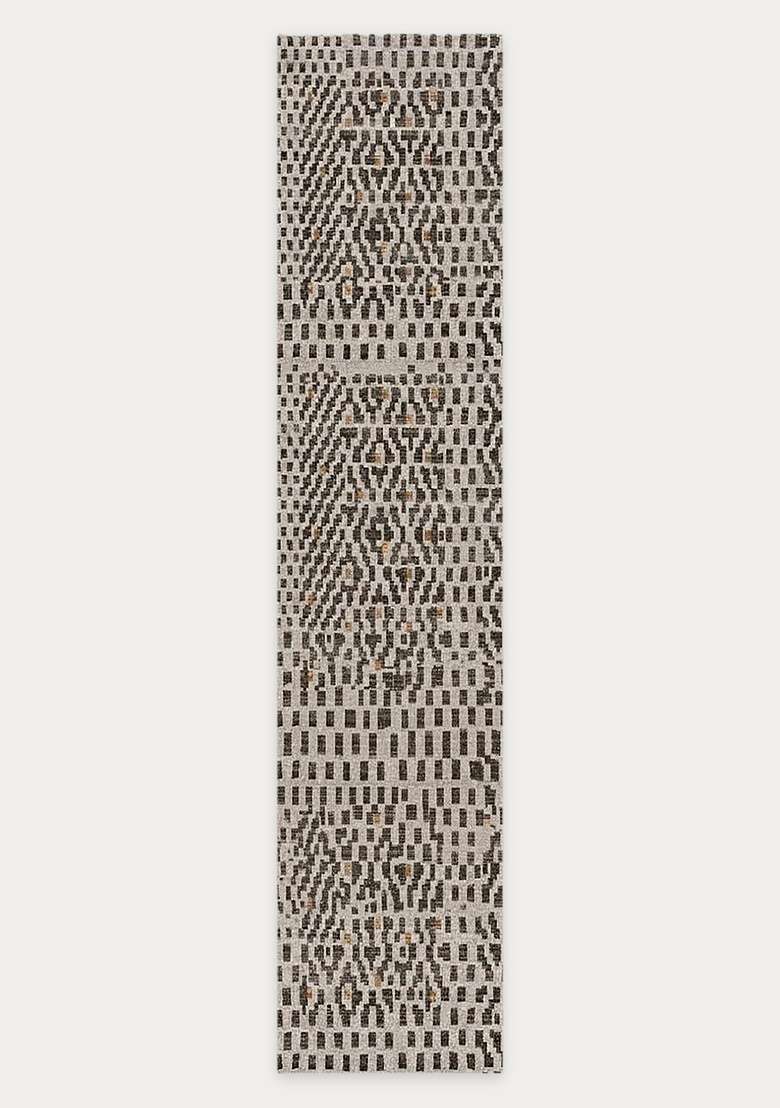 Washable Rugs Wool Blend Area Rug | Grey Beige Bohemian Geometric Non Slip Carpet For Kitchen - Indya