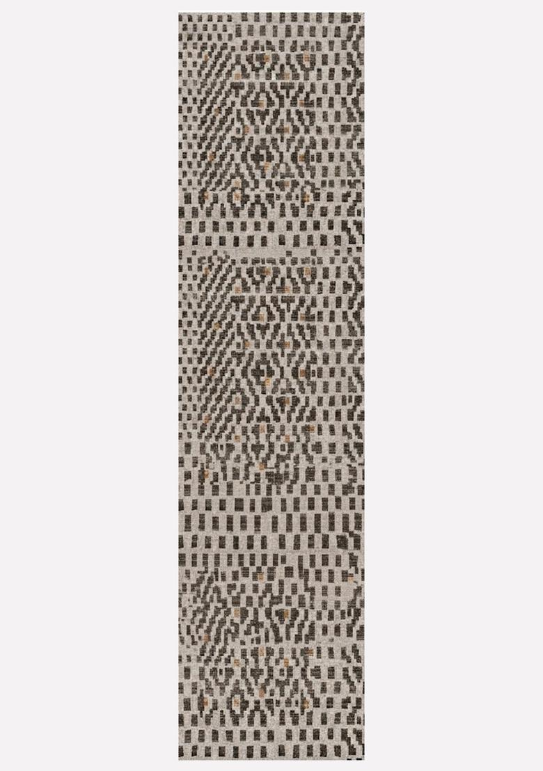 Saffron Rugs Wool Tufted Machine Washable Runner | Water Repellent Non Slip | Grey Beige Bohemian Geometric for Kitchen Bedroom Living Room Hallway - Indya