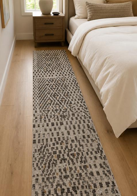 Saffron Rugs Wool Tufted Machine Washable Runner | Water Repellent Non Slip | Grey Beige Bohemian Geometric for Kitchen Bedroom Living Room Hallway