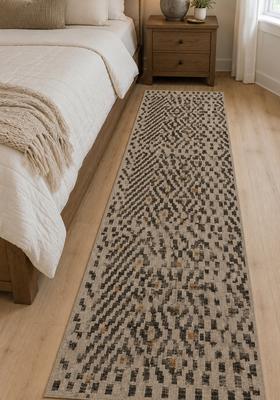 Saffron Rugs Wool Tufted Machine Washable Runner | Water Repellent Non Slip | Beige Brown Bohemian Geometric for Kitchen Bedroom Living Room Hallway