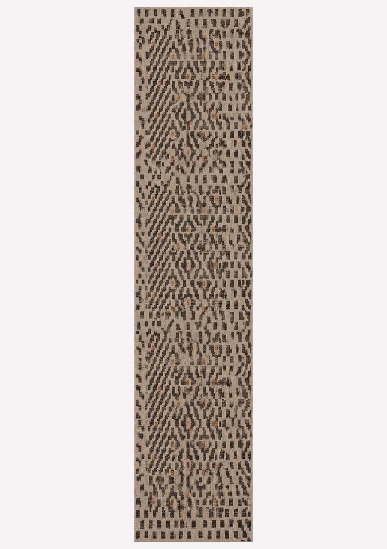 Saffron Rugs Wool Tufted Machine Washable Runner | Water Repellent Non Slip | Beige Brown Bohemian Geometric for Kitchen Bedroom Living Room Hallway - Indya