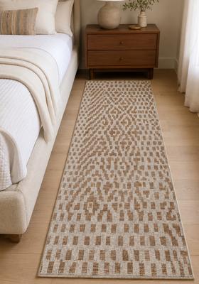 Saffron Rugs Wool Tufted Machine Washable Runner | Water Repellent Non Slip | Beige Brown 2 Bohemian Geometric for Kitchen Bedroom Living Room Hallway