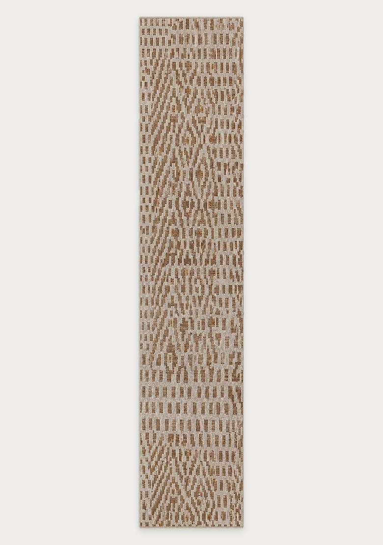 Washable Rugs Wool Blend Area Rug | Beige Brown Bohemian Geometric Non Slip Carpet For Kitchen - Indya
