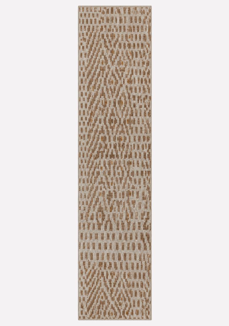 Saffron Rugs Wool Tufted Machine Washable Runner | Water Repellent Non Slip | Beige Brown 2 Bohemian Geometric for Kitchen Bedroom Living Room Hallway - Indya