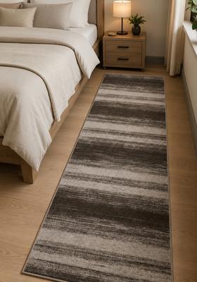 Saffron Rugs Wool Tufted Machine Washable Runner | Water Repellent Non Slip | Dark Brown Beige Contemporary Striped for Kitchen Bedroom Living Room Hallway