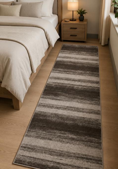 Saffron Rugs Wool Tufted Machine Washable Runner | Water Repellent Non Slip | Dark Brown Beige Contemporary Striped for Kitchen Bedroom Living Room Hallway
