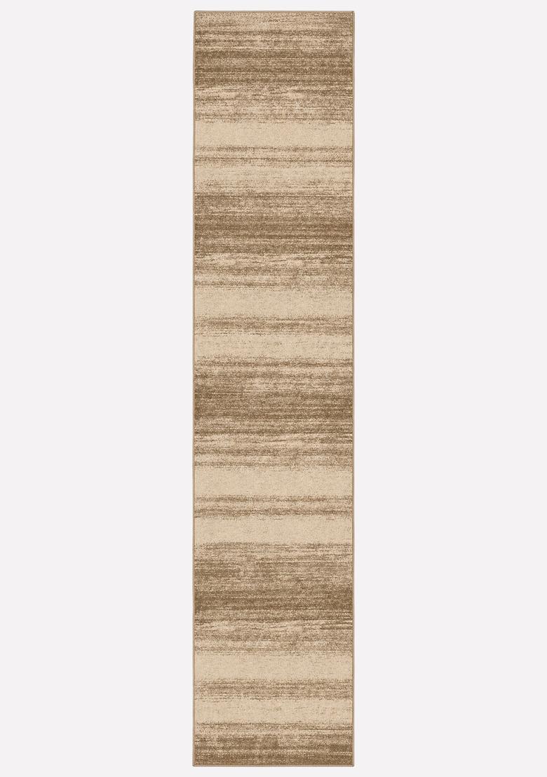 Saffron Rugs Wool Tufted Machine Washable Runner | Water Repellent Non Slip | Beige Brown Contemporary Striped for Kitchen Bedroom Living Room Hallway - Indya