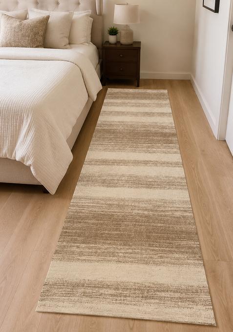 Saffron Rugs Wool Tufted Machine Washable Runner | Water Repellent Non Slip | Beige Brown Contemporary Striped for Kitchen Bedroom Living Room Hallway