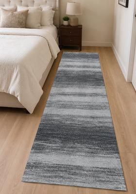 Saffron Rugs Wool Tufted Machine Washable Runner | Water Repellent Non Slip | Charcoal Grey Contemporary Striped for Kitchen Bedroom Living Room Hallway