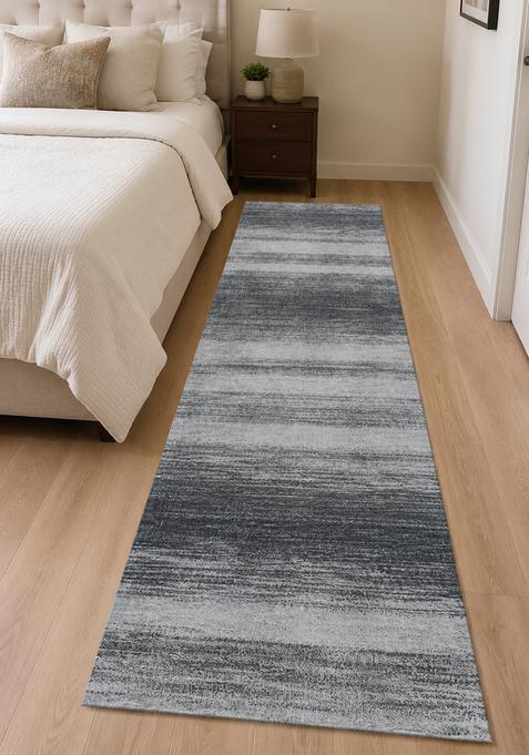 Saffron Rugs Wool Tufted Machine Washable Runner | Water Repellent Non Slip | Charcoal Grey Contemporary Striped for Kitchen Bedroom Living Room Hallway