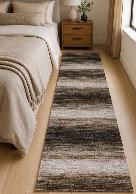 Saffron Rugs Wool Tufted Machine Washable Runner | Water Repellent Non Slip | Brown Grey Beige Contemporary Striped for Kitchen Bedroom Living Room Hallway