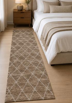 Saffron Rugs Wool Tufted Machine Washable Runner | Water Repellent Non Slip | Brown Tan Moroccan Trellis for Kitchen Bedroom Living Room Hallway
