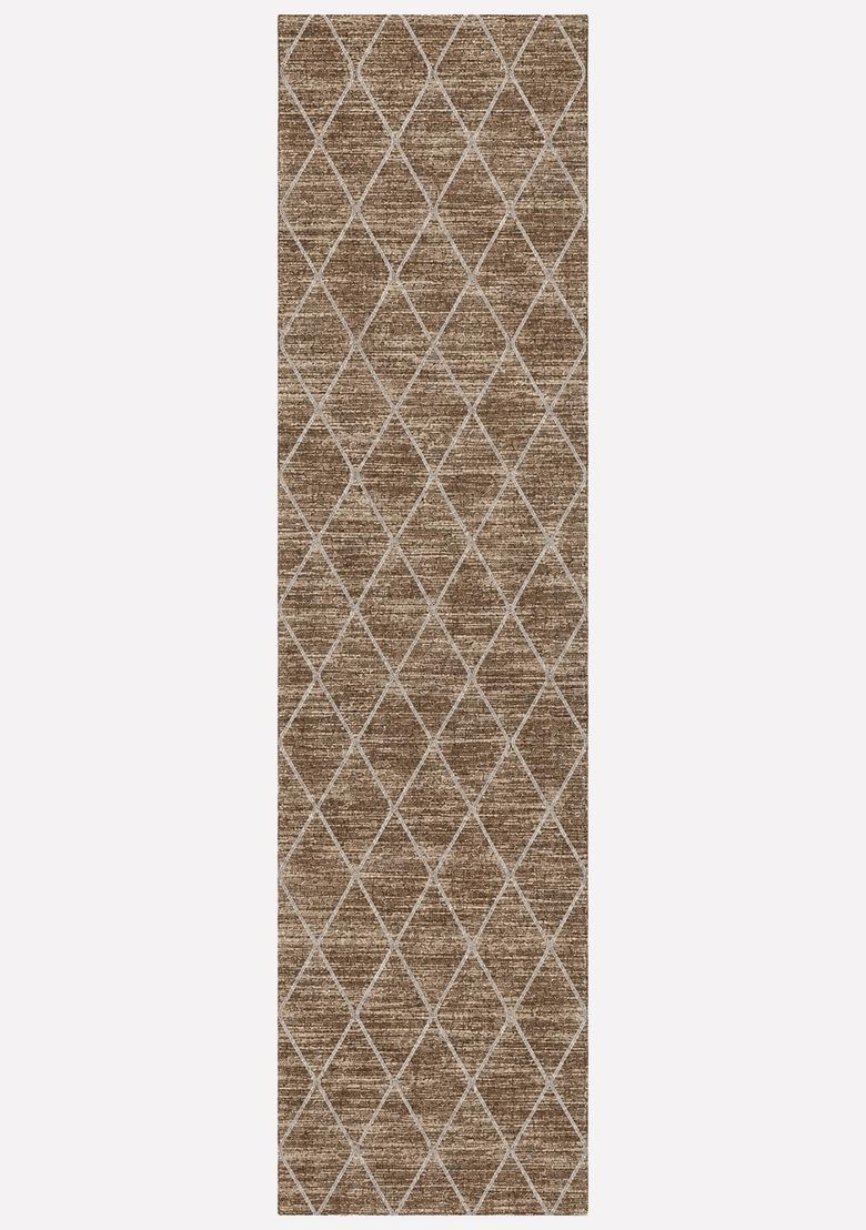 Saffron Rugs Wool Tufted Machine Washable Runner | Water Repellent Non Slip | Brown Tan Moroccan Trellis for Kitchen Bedroom Living Room Hallway - Indya