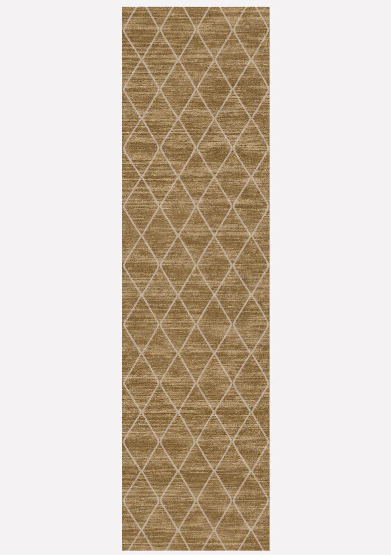 Saffron Rugs Wool Tufted Machine Washable Runner | Water Repellent Non Slip | Warm Tan Moroccan Trellis for Kitchen Bedroom Living Room Hallway - Indya