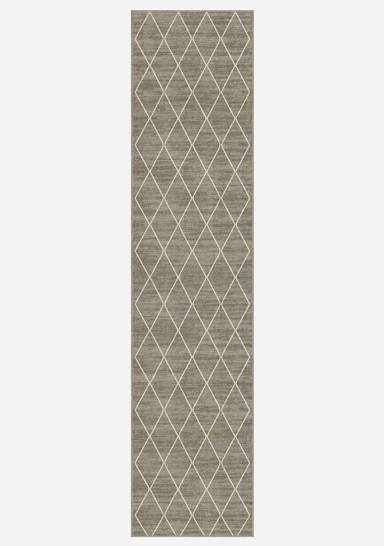 Saffron Rugs Wool Tufted Machine Washable Runner | Water Repellent Non Slip | Grey Moroccan Trellis for Kitchen Bedroom Living Room Hallway - Indya