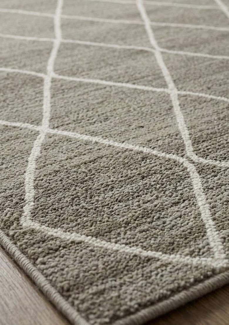 Saffron Rugs Wool Tufted Machine Washable Runner | Water Repellent Non Slip | Grey Moroccan Trellis for Kitchen Bedroom Living Room Hallway - Indya