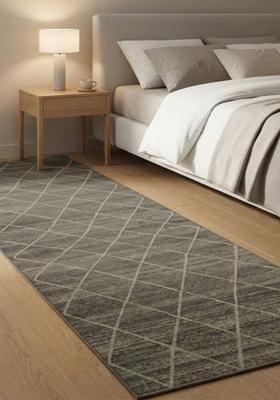 Saffron Rugs Wool Tufted Machine Washable Runner | Water Repellent Non Slip | Grey 2 Moroccan Trellis for Kitchen Bedroom Living Room Hallway