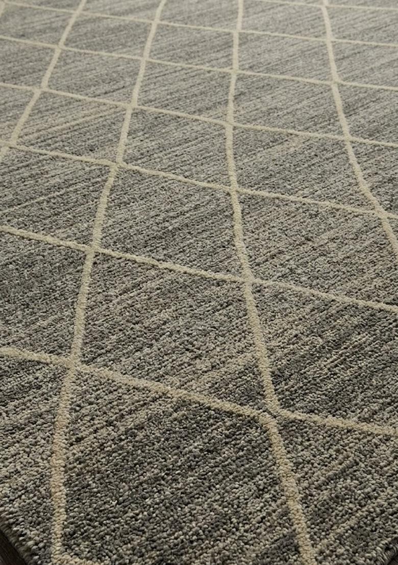 Saffron Rugs Wool Tufted Machine Washable Runner | Water Repellent Non Slip | Grey 2 Moroccan Trellis for Kitchen Bedroom Living Room Hallway - Indya