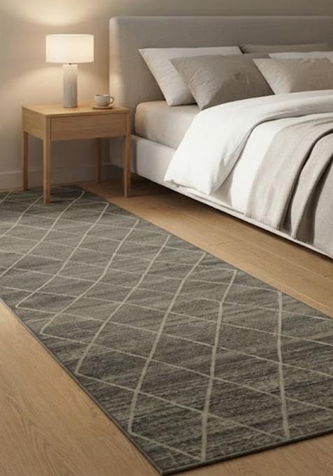 Saffron Rugs Wool Tufted Machine Washable Runner | Water Repellent Non Slip | Grey 2 Moroccan Trellis for Kitchen Bedroom Living Room Hallway